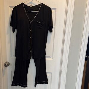 Elegant Black Women's Pajama Set with White Trim